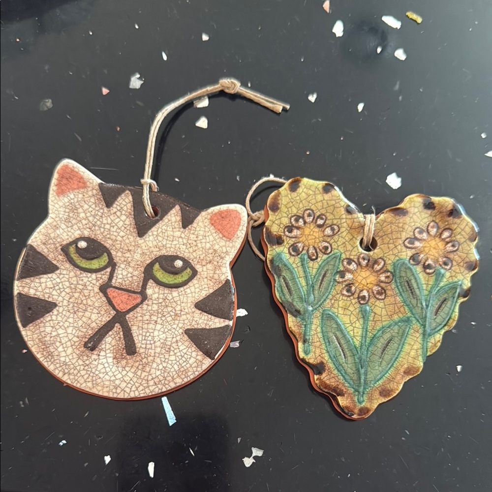 Handcrafted Cat and Floral Ornaments made in USA